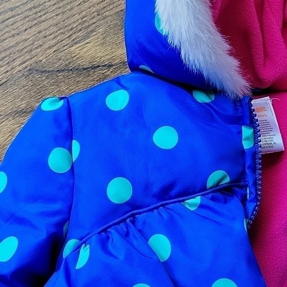 Gymboree Winter Toddler Polka Dot Puffy Electric Blue Jacket Hood Faux Fur